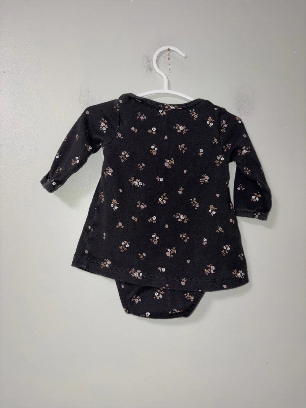 Carters Gray Knit Floral Long Sleeve Body Suit Dress Girls 3M
